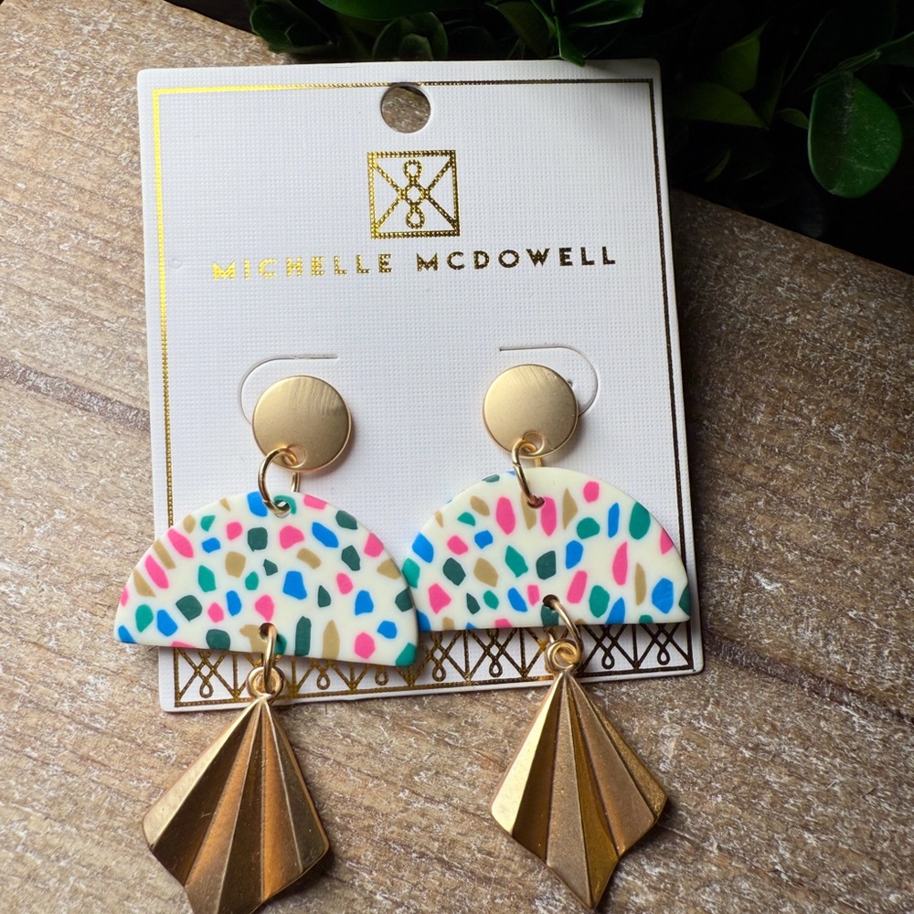 Pink and Blue Geometric Drop Earrings